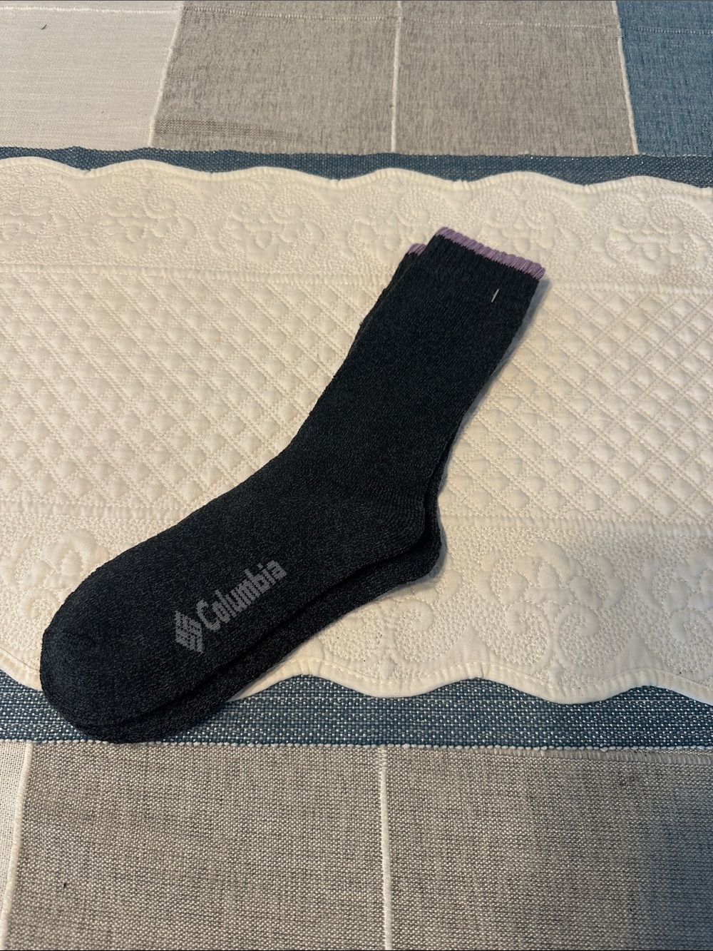 Columbia Black Crew Sock with Purple Trim